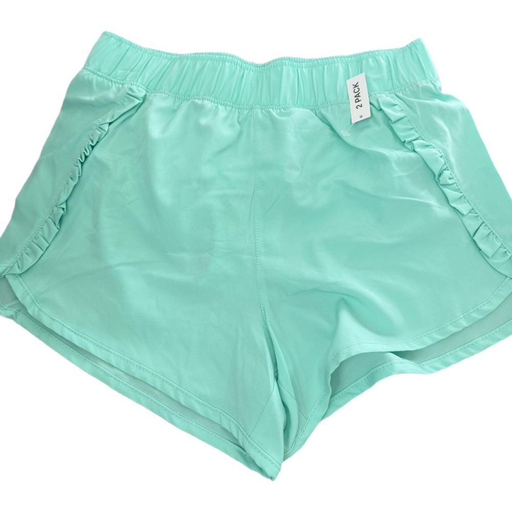 Yogalicious Girls Running Shorts 2 Pack Size M 10 Aqua Ruffle Athletic NWT - Picture 2 of 6